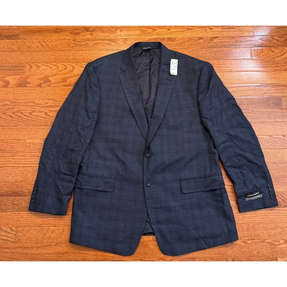New Jos. A. Bank Signature Blazer Sport Coat Mens 46R Navy Blue Plaid Silk Wool